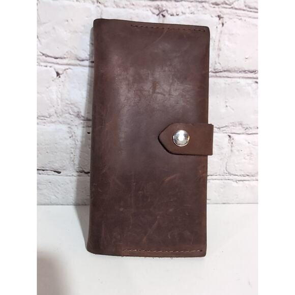 Lucky Handmade Wallet Heavy Brown Nubuck Distressed Leather Folding - Picture 2 of 10